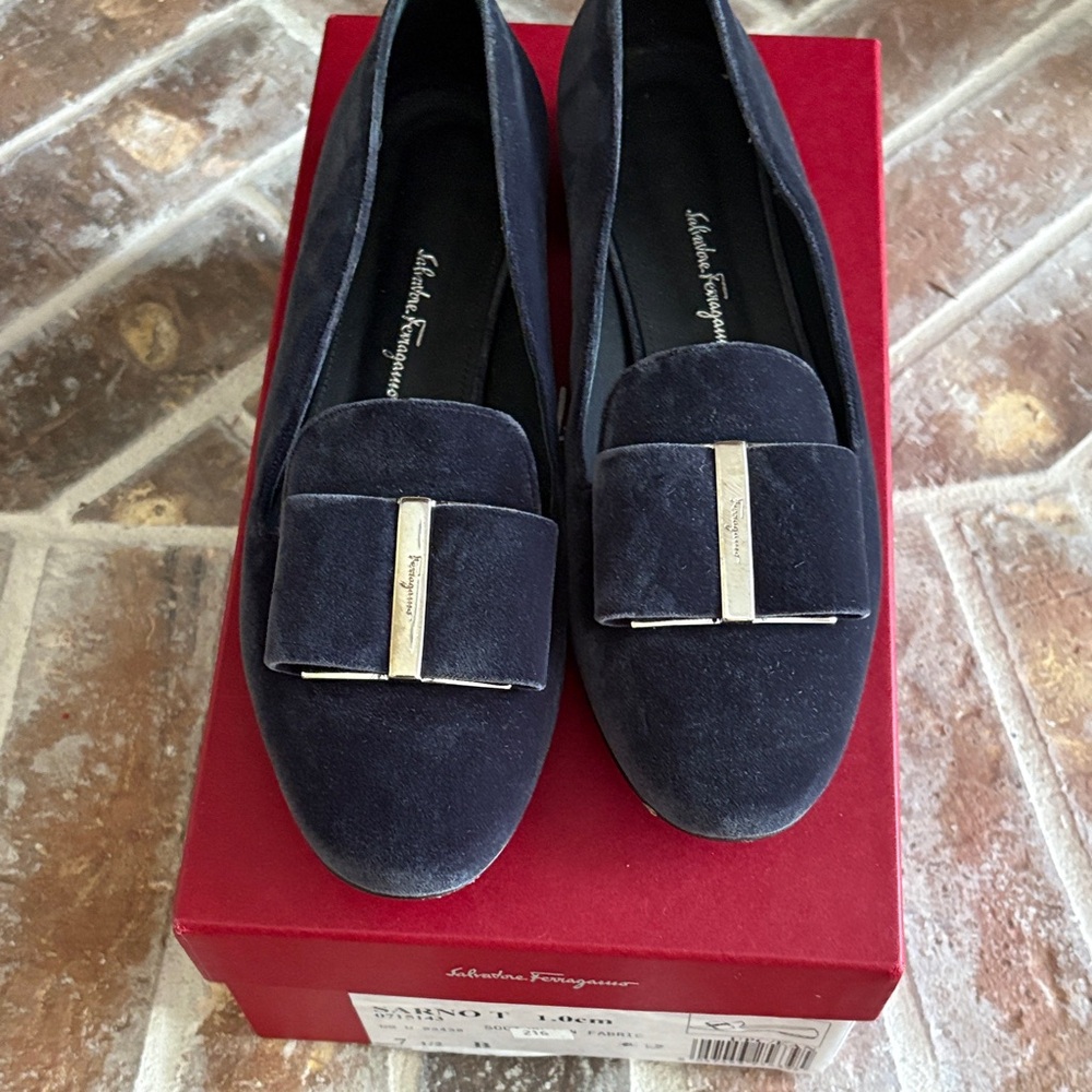 Salvatore Ferragamo Sarno T Dark Grey Loafers with Silver Accent